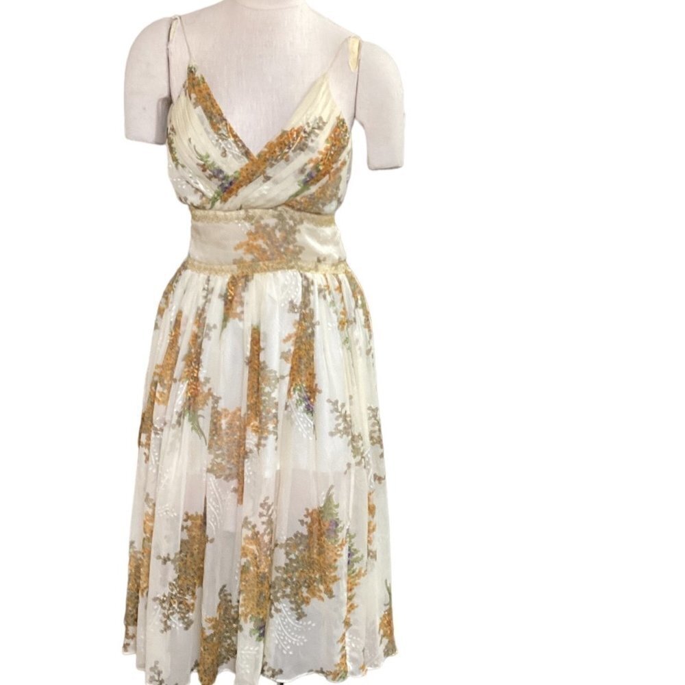 Narcisa Lang Chiffon Sleeveless Strap Dress Surplice V-Neck Floral 148N